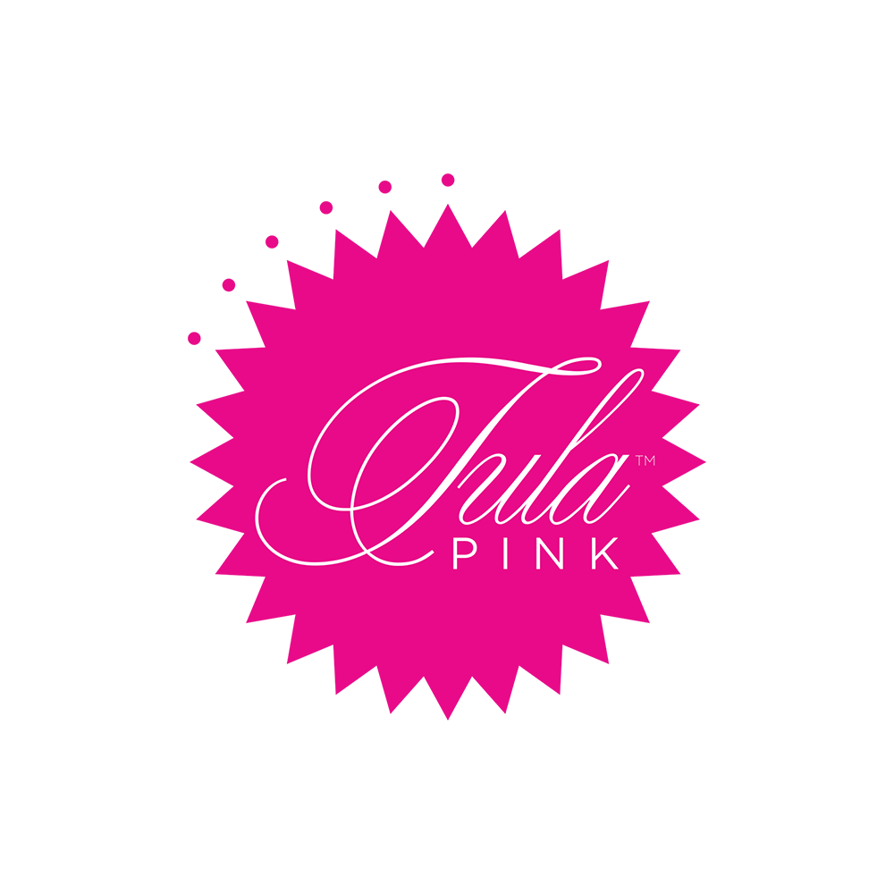 A pink and green logo for tula pink.